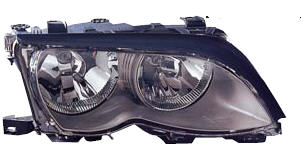Изображение фара правая (для кузова седан), с мотором электрокорректора черные BMW E46 (седан и универсал) 01-03 артикул BME4601-002B-R