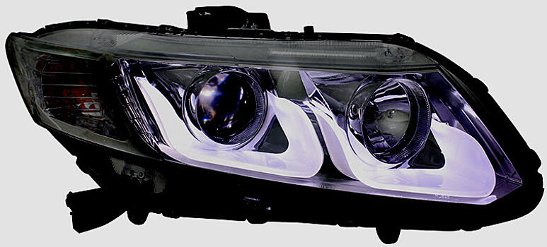 Фары передние (для кузова седан) ТЮНИНГ с линзой, светодиодные полосы (черный хаузинг) HONDA CIVIC СЕДАН 12- HDCVC12-000B-N 