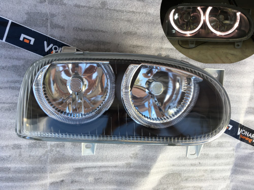 Фары передние VW Golf 3 92-97 черные с ангельскими глазками VWGLF92-008B-N / 2212986 1H6941017AF