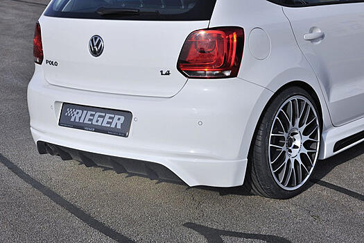 Юбка заднего бампера VW Polo 6R 04.09- спорт выхлоп Carbon-Look RIEGER 00099796 